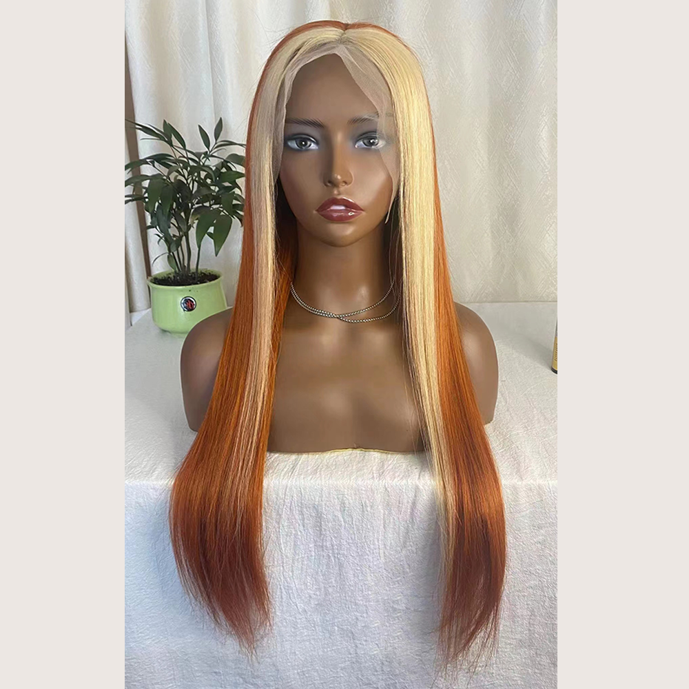 Blond Front/Orange Back Highlight Transparent Frontal Wig Straight