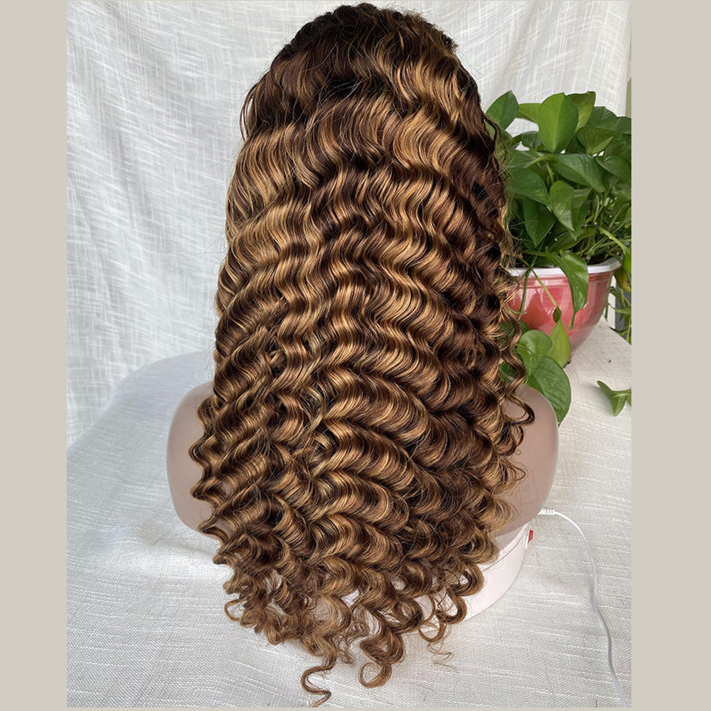 Highlighted Honey Blonde  Frontal Wig Deep Wave