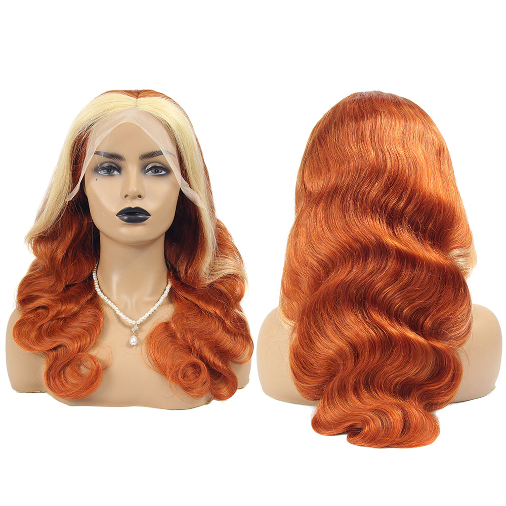 Blond Front/Orange Back  Highlight   Transparent Frontal  Wig Body Wave