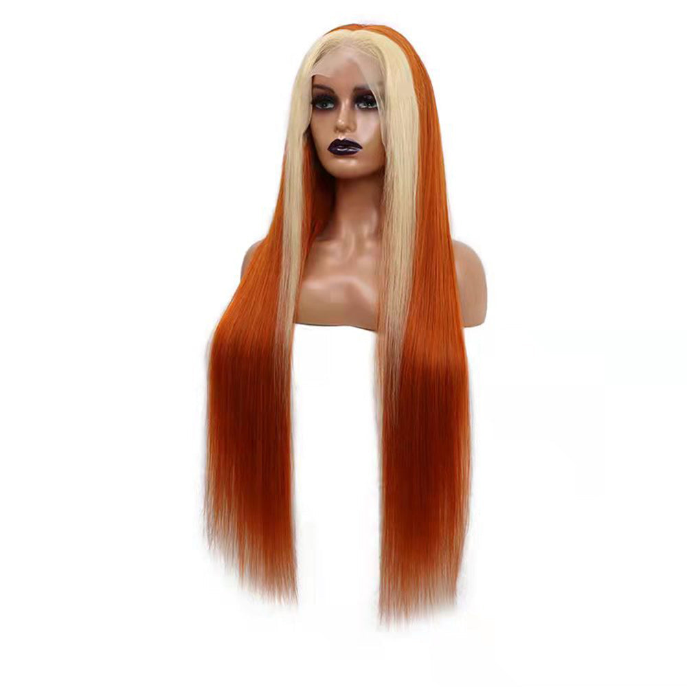 Blond Front/Orange Back Highlight  Transparent Frontal Wig Straight
