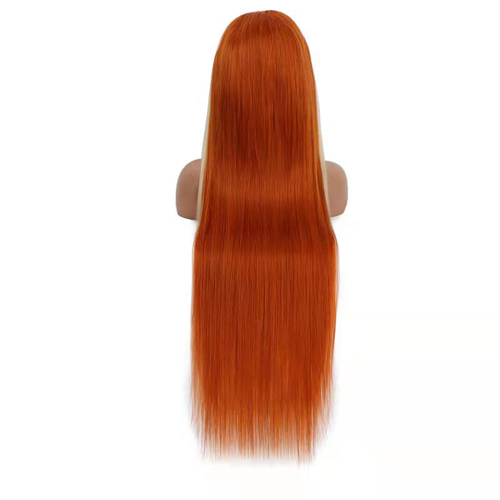 Blond Front/Orange Back Highlight  Transparent Frontal Wig Straight