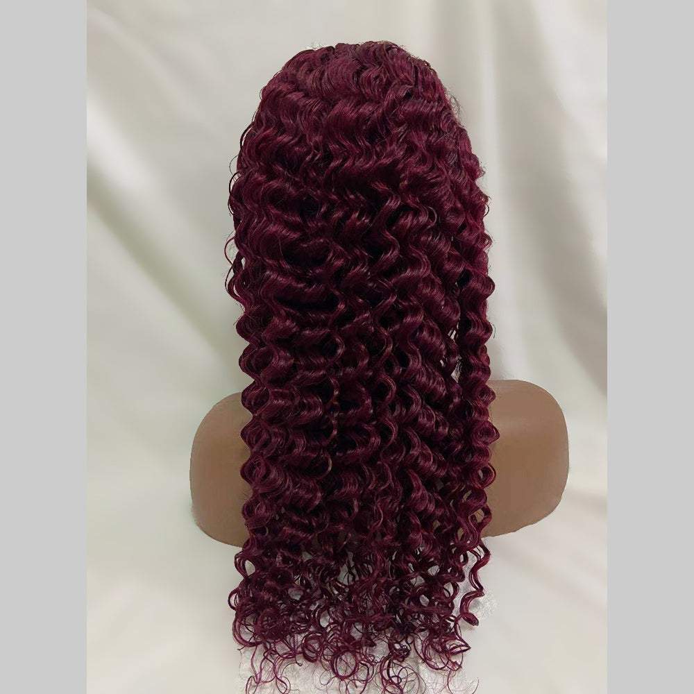 Lovely Red Transparent Frontal Wig Deep Wave