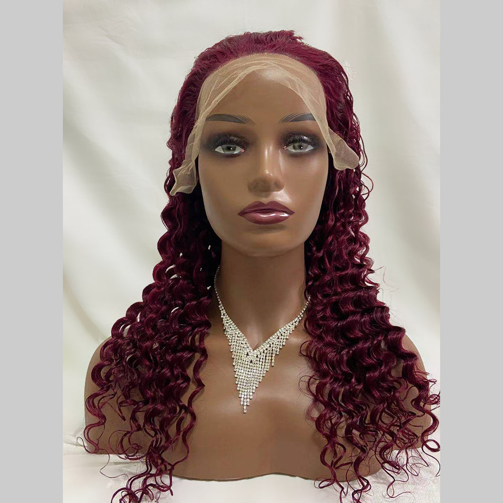 Lovely Red Transparent Frontal Wig Deep Wave