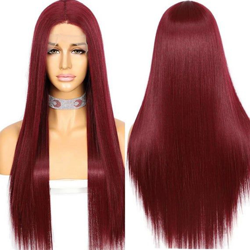 Lovely Red Transparent Frontal  Wig Straight