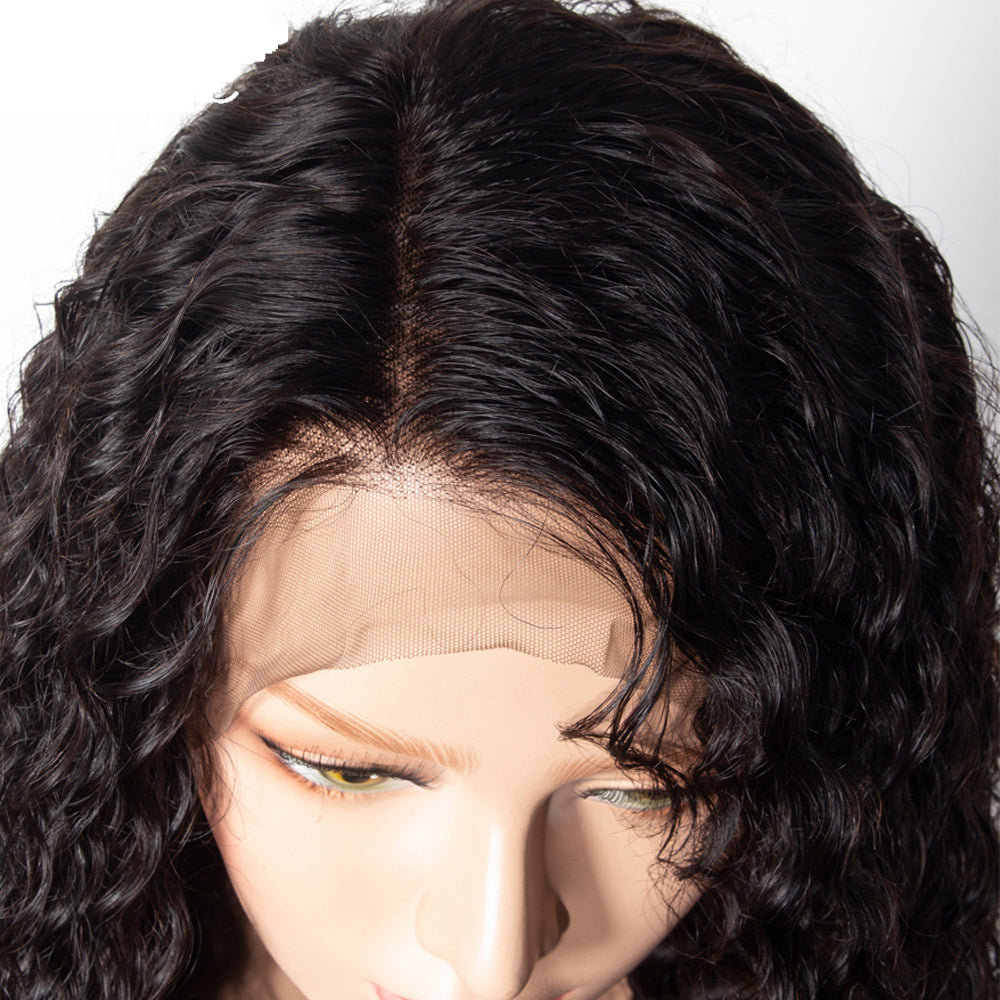 Deep Wave  Transparent Frontal Lace Wig Naturlal Black 180% Density