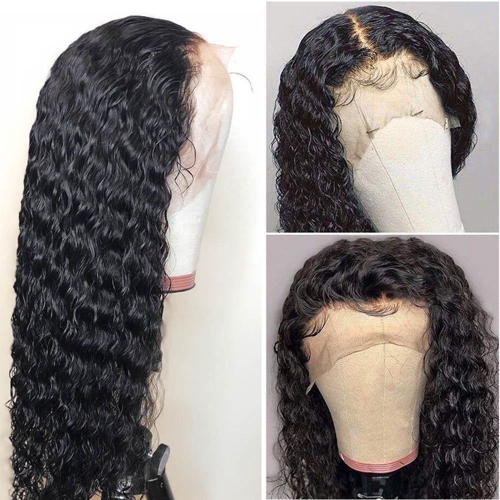 Deep Wave  Transparent Frontal Lace Wig Naturlal Black 180% Density