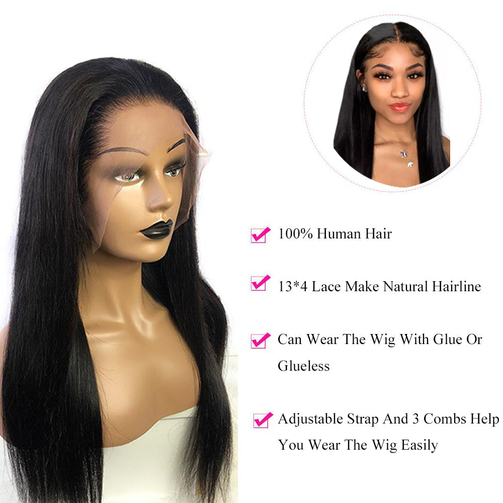 Straight Transparent Frontal Lace Wig Naturlal Black 180% Density